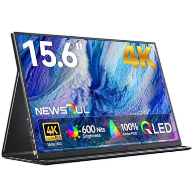 Newsoul 15.6" 4K QLED Portable Monitor, UHD 3840x2400 600 Nits 100% AdobeRGB, USB-C HDMI HDR FreeSync, Second Screen for Laptop MacBook PC Game Consoles, VESA Mountable Travel Monitor with Speakers