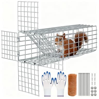 One Way Squirrel Door Excluder - Humane Chipmunk Excluder for Attics & Chimneys, Squirrel Traps with DIY Kit Including Screws, Pressure Plate,Gloves, Cable Ties & Copper Mesh