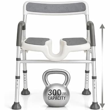 Vive Shower Chair for Elderly & Disabled - Handicap Bath Chair with Arms & U-Shape - Foldable, Adjustable Height - Padded Soaking w/Back & Drain Hole - Portable, Non-Slip, Safe Disability Aid