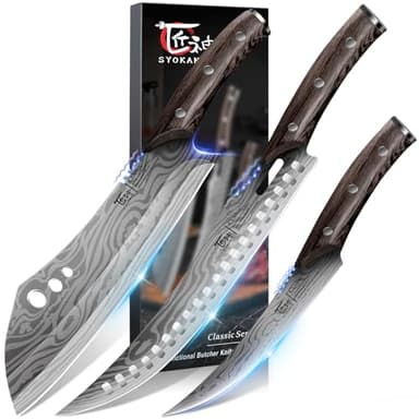 SYOKAMI Butcher Knife Set, 3 PCS Kitchen Knives Set for Cutting, Meat Cleaver Chef Knife Set, Japanese Style High Carbon Steel Knives Set, Chopping & Slicing & Boning for Home and BBQ, Ideal Gift