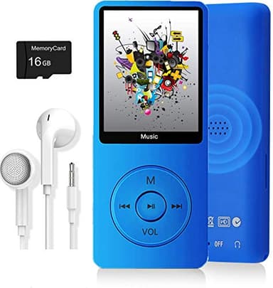 MP3 Player, Music Player with 16GB Micro SD Card, Build-in Speaker/Photo/Video Play/FM Radio/Voice Recorder/E-Book Reader, Supports up to 128GB (Dark Blue)