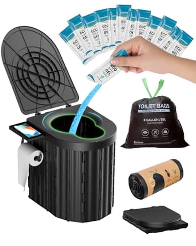Portable Toilet with Urine Gel & Leak-Proof Bags – Odorless Camping Toilet for Adults & Kids, Outdoor Travel Potty with Ergonomic Design