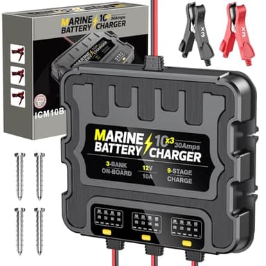 3 Bank Marine Battery Charger 30A (10A/Bank) 10X3, 12V,Waterproof,lifepo4 Boat Battery Charger Maintainer and Desulfator for AGM, Lithium,Deep-Cycle Batteries Boat Accessories