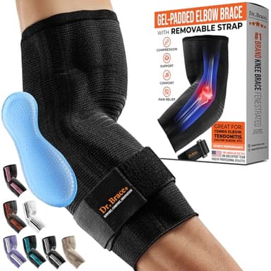 DR. BRACE® Elite Elbow Brace Support, Breathable Elbow Compression Sleeve with Gel Pad for Golfer's, Tennis Elbow & Tendonitis Treatment & Pain Relief 2024 (Black, Medium)