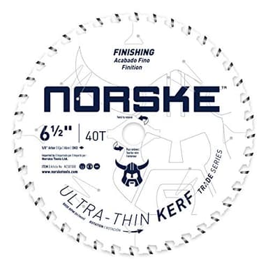 Norske Tools Thin Kerf Ultra Fast Crosscutting Saw Blade with Maximum Battery Efficiency NCSBT008 6-1/2" x 40T with 5/8" Bore with DKO for Hardwood, Softwood, Plywood and MDF