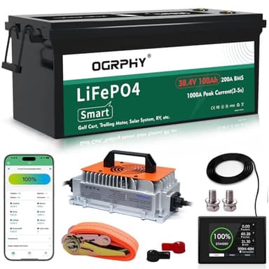 OGRPHY 36V 100Ah Lithium Golf Cart Battery - Conversion Kit with 200A Smart BMS (1000A Peak), Bluetooth & Touch Monitor, 25A Fast Charger | 4000+ Cycles | Fits EZGO, Yamaha, Club Car