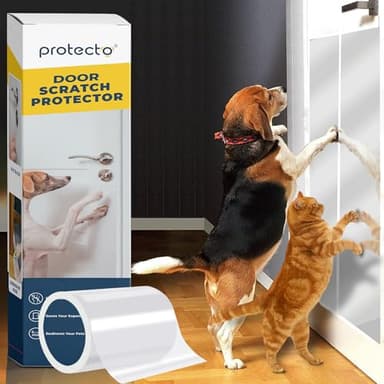 PROTECTO Cat & Dog Scratch Door Protector with Utility Knife - 60" x 8" Clear Wall Protector for Pet Scratching - Sticky and Self-Adhesive Deterrent Vinyl Surface - Easy Customization & Installation