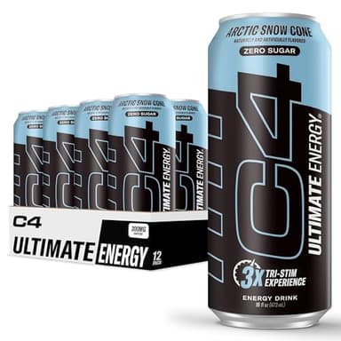 C4 Ultimate Sugar Free Energy Drink 16oz (Pack of 12) | Arctic Snow Cone | Pre Workout Performance Drink with No Artificial Colors or Dyes