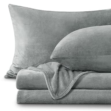 BEDELITE Fleece Sheets Queen Size Bed Set, Super Soft and Warm Fuzzy Plush Queen Sheet Set 4 Piece for Winter Gift & Decor , Includes 1 Deep Pocket Fitted Sheet, 1 Flat Sheet and 2 Pillowcases (Grey)