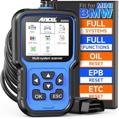 ANCEL BM500 OBD2 Scanner for BMW & MINI, Simplified Battery Registration, EPB, Oil, Throttle, PCM Resets, I/M Readiness, Full System Diagnostics for Engine, Transmission, ABS, SRS, DSC & More