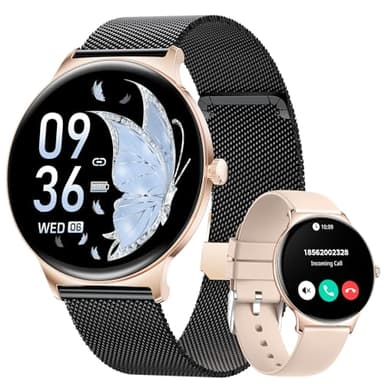Smart Watches for Women, 1.43" AMOLED Screen Bluetooth Call Smartwatch, 120+ Sports Modes Fitness Tracker, Blood Oxygen Heart Rate Sleep Monitor for Android iOS Black Gold 2026