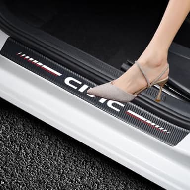 4Pcs Car Door Sill Protector for Civic Accessories Fit for Civic Carbon Fiber Leather Door Sill Sticker, Decoration Door Sill Scuff Plate Sticker for Auto SUV