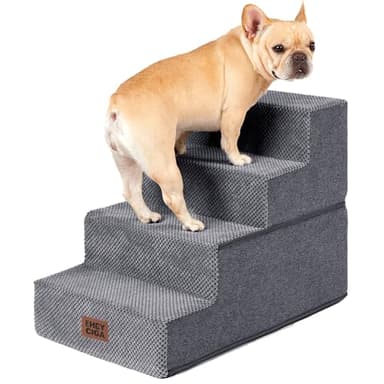 EHEYCIGA Dog Stairs for Bed 18" H, 4-Step Dog Steps for High Bed, Pet Steps for Small Dogs and Cats, Non-Slip Balanced Pet Ramp Indoor, Grey