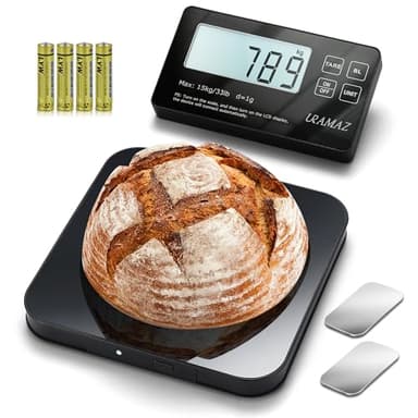 Food Scale with Detachable Display, 33lb Stainless Steel Kitchen Scales Digital Weight Grams and Ounces, Digital Food Scales for Kitchen, Baking Scale for Sourdough Bread Cooking, Weight Loss 1g/0.1oz
