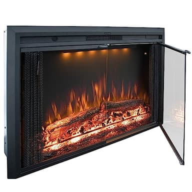 Benrocks 40'' Electric Fireplace Inserts with Glass Door, Electric Fireplace Heater with Fire Crackling Sound, Adjustable Top Light & Flame Speed, Overheating Protection, 750/1500W Black