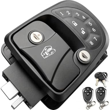 Doroino RV Door Lock Replacement Keyless Entry Keypad - 100% Metal RV Door Lock Latch with Deadbolt Trailer & Camper Motorhome Door Lock Password & Remote Control, Fits only 3.75" x 2.75" Lock Hole