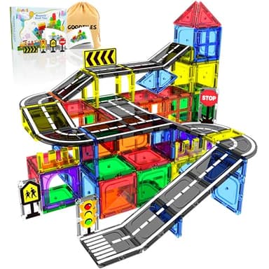 Magnetic Tiles - Road Set, Magnetic Building Blocks, Preschool Montessori Toys Gift for 3+ Year Old Boys and Girls, Sensory Christmas Toys for Kids Aged 3-5 and 4-8, Ideas for Toddler with Autism