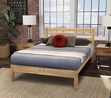 KD Frames Lexington Platform Bed - King Bed Frame - Unfinished Wood Bed Frame - Natural, Minimalist Bed with Slatted Headboard - Easy Assembly, No Box Spring Needed - Solid Wood King Platform Bed