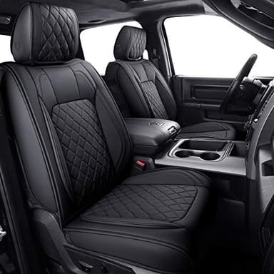 Aierxuan Dodge Ram Car Seat Covers Custom Fit 2009-2025 1500, 2010-2025 2500/3500 Laramie Big Horn Longhorn Crew Quad Regular Cab Waterproof Leather Truck Pickup Cushions(Full Set/Black)