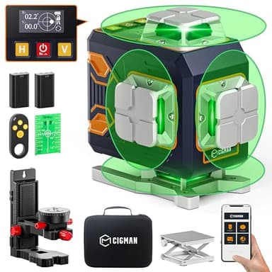 CIGMAN 4x360° 16 Lines Laser Level with Remote&APP Control, Green Self Leveling Cross Line Laser, 4D Vertical/Horizontal Line for Construction, Home Renovation, Picture Hanging