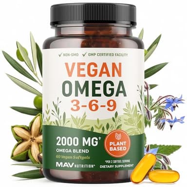 Vegan Omega 3 6 9 Supplements | 2000MG Plant-Based Triple Omega 369 Blend | Heart, Brain, Skin, and Eye Health Support | Vegan Fish Oil Alternative | Essential Fatty Acids Complex | Non-GMO | 60 Ct