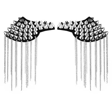 BESTOYARD Silver Epaulettes Rivet Tassel Epaulet Shoulder Spiky Boards - Vintage Halloween Cosplay Shoulder Epaulets Pads for Adult Gothic Party Costumes Accessories