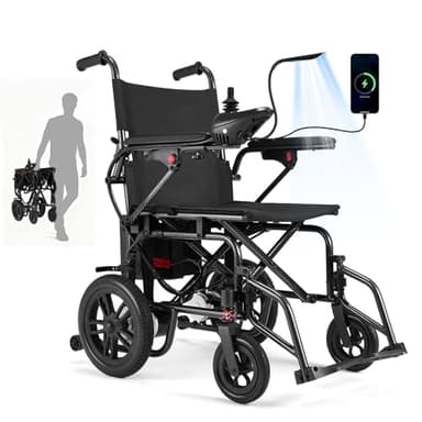 Electric Wheelchairs for Adults，Lightweight Foldable Wheelchair 15 Miles Long Travel Range, 360° Joystick Control Motorized Wheelchair, Support 286 lbs with LED Light Power Wheelchair (Black Black)