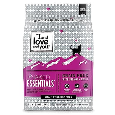 I and love and you Naked Essentials Dry Cat Food - Salmon + Trout - Grain Free, Real Meat, No Fillers, Prebiotics + Probiotics, 3.4lb Bag