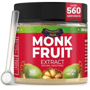 Monk Fruit Sweetener No Erythritol (25X Sweeter Than Sugar) Zero Calories, Zero Glycemic, Non-GMO, No Fillers - Monk Fruit Extract (7% Mogroside V) by Transparency Foods (3oz, 566 servings)