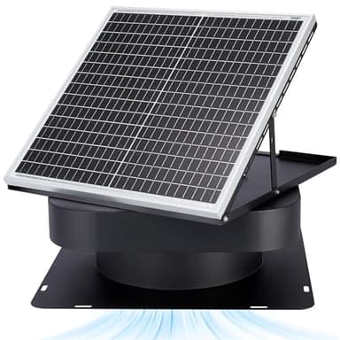 PATIOASIS Solar Attic Fan 30W Controller-Free Auto Ventilates Up to 2800 Sq Ft, Solar Roof Vent with 5-Blade Alloy Fan & Adjustable Panel for Home, Garage