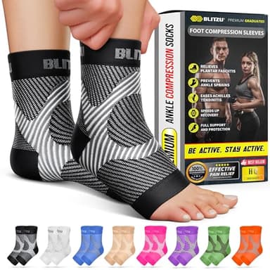 Compression Socks for Plantar Fasciitis, Achilles Tendonitis, Arthritis Relief, Ankle Brace Compression Sleeve with Foot Arch Support, Ankle Wrap for Women, Men, Swelling & Heel Pain Black L-XL