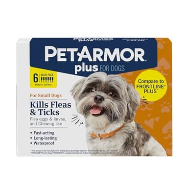 PetArmor Plus Flea and Tick Prevention for Dogs, Small Dog Flea and Tick Treatment, 6 Doses, Waterproof Topical, Fast Acting (5-22 lbs)
