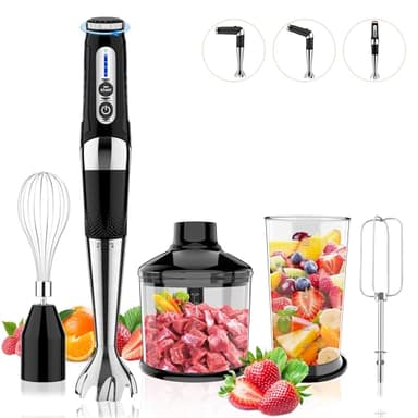Toogel Cordless Immersion Blender, 4-in-1 Electric Hand Blender with 21-Speed & 3-Angle Adjust, USB Rechargeable, BPA-Free & Dishwasher Safe for Baby Food, Smoothies, Soup (Black)