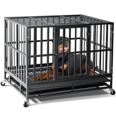 Oranland 38 inch Heavy Duty Indestructible Dog Crate,2025 New Upgraded Reinforced Baseplate for Large Dogs,XL Dog Kennel Indoor for High Anxiety Dogs/Max Load Capacity 200lbs/Double Door with Wheels