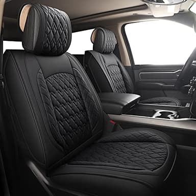 JOJOBAY Car Seat Covers for Dodge Ram 2 Pcs Front,Fit Ram 2009-2025 1500/2500/3500 Pick-up Truck,Crew,Regular,Quad,Mega Cab,Waterproof Leather Automotive Seat Covers 2 PCS Front,Black
