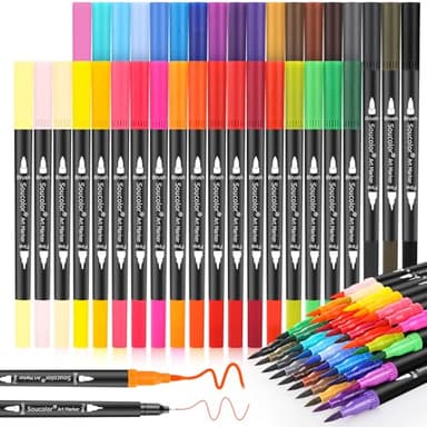 Soucolor Art Brush Markers Pens for Adult Coloring Books, 36 Colors Numbered Dual Tip (Brush and Fine Point) Marker Pen for Note taking Planner Hand Lettering Calligraphy Drawing Journaling