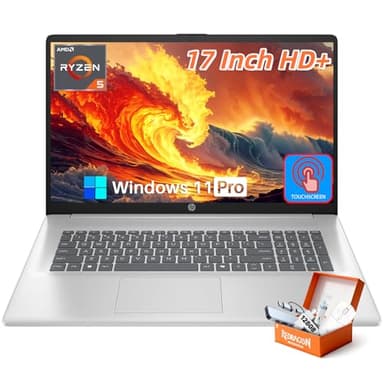 HP 17 Inch Touchscreen Laptop Computer for Business, AMD Ryzen 5 7430U, 17.3" HD+ Anti-Glare Display, 16 GB RAM, 1 TB SSD, Copilot AI, Wi-Fi 6, Bluetooth 5.4, Fast Charge, Windows 11 Pro, Accessories