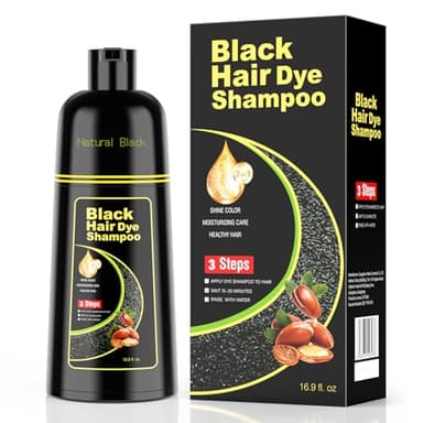 KAISASA Black Hair Dye Shampoo 3 in 1，Argan Natural Herbal Formula Hair Color Shampoo Covers Gray Hair for Women and Men (16.9 fl.oz Black)