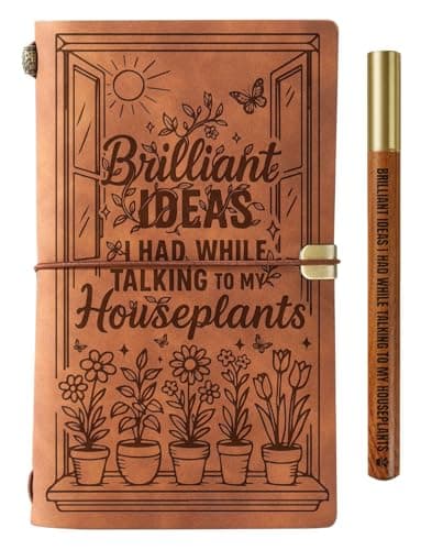 Gardening Gifts for Women Men Plant Lovers, Plant Lady, Gardeners, Cool & Unique Garden Leather Journal Notebook with Pen and Pen clip 7.87 x 4.7 Cover, 4 x 7.5 Pages (Inches) - Houseplants
