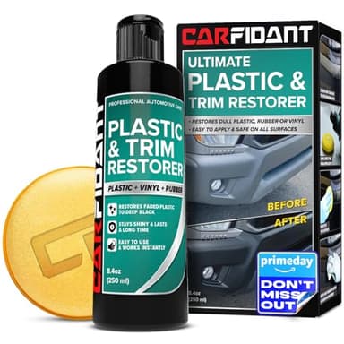 Carfidant Plastic Restorer for Cars – Refreshes Faded Plastic, Vinyl & Rubber Trim with Polish for Deep Shine – Protects Against UV & Dirt – Black Exterior & Interior Care for Detailing - 8.4 fl. Oz.