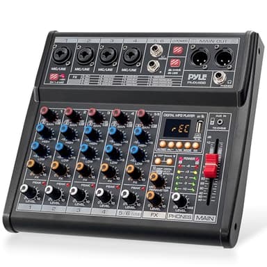Pyle Professional Bluetooth DJ Audio Mixer - 6-Channel DJ Controller Sound Mixer w/DSP 16 Preset Effects, USB Interface, 4 XLR Mic/Line Input, AUX, FX Processor MP3 Player, Headphone Jack - PMX466