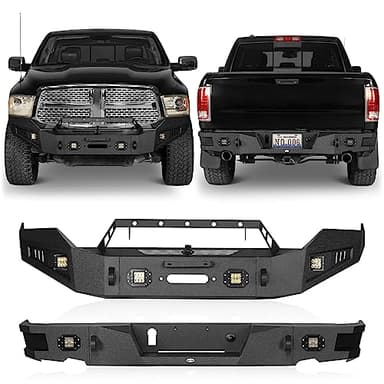 Hooke Road Ram 1500 Front and Rear Bumper Set for 2013-2018 Dodge Ram 1500 (Exclude Rebel) & 2019-2024 Ram 1500 Classic Pickup Truck, Offroad Steel Bumpers with Winch Plate
