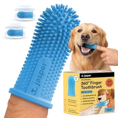 Jasper Dog Toothbrush, 360 Dog Tooth Brushing Kit, Finger Toothbrush, Cat Tooth Brush, Teeth Cleaning, Pet Tooth Brush for Small & Large Pets, Pet Toothpaste Not Included, 2-Pack Blue