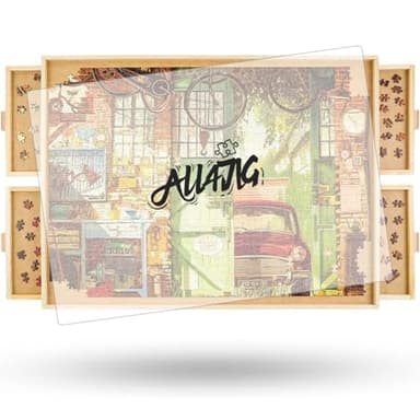 ALL4JIG 1500 Pieces Rotating Puzzle Board with 4 Drawers and Cover,25"x34" Portable Wooden Jigsaw Puzzle Table for Adults,Lazy Susan Spinning Puzzle Boards Birthday Gift for mom
