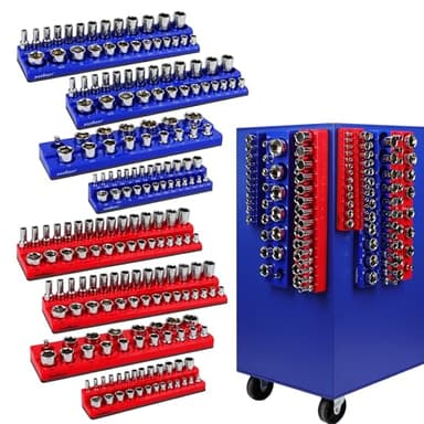 HORUSDY 8-Piece Magnetic Socket Organizer Set, Magnet Socket Holder, 1/4", 3/8", 1/2" Socket Holds 199 Pieces Magnetic Trays. (8-Piece Organizer Set)