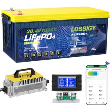 LOSSIGY 36V Lithium Golf Cart Battery with 25A Charger&Monitor, 36 Volt Golf Cart Conversion Kit, Prefect for Trolling Motor, Marine, Boat, Built in 200A Bluetooth BMS, Peak Current 1000A(3-5s)