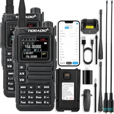 TIDRADIO TD-H9 10Watt GPS/APRS GMRS Radio Handheld, Web Upgrade, APP/PC Wireless Programming, Multi-Band Long Range Walkie Talkies, Texting, NOAA, AM, FM -Two-Way Radio, Black, 2Pack Full kit