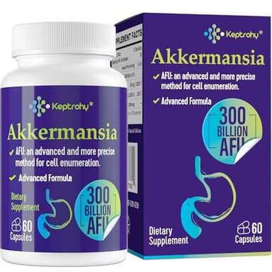 Keptrohy 300 Billion AFU Akkermansia Probiotic for Women & Men, Akkermansia Muciniphila for More GLP-1 Production, Digestive, Gut & Immune, Gut Digestive Lining Function, 60 Count