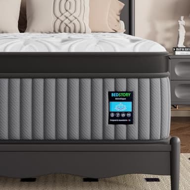 BedStory Extra Firm Queen Mattress 14 Inch, Deep Sleep Hybrid Mattresses 7-Zone Pain Relief - Extra Firm Bed in a Box - Fiberglass Free, CertiPUR-US Certified, 365-Night Trial, 10 Years Warranty