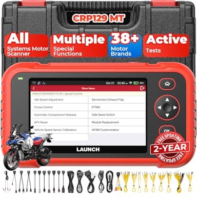Launch CRP129 MT Pro Motorcycle Scanner, OE All System Bidirectional Active Tests, Resets for Harley Honda Yamaha Kawasaki Indian Suzuki Polaris Victory, 38+ Brands, 11 Languages, 2 Years Upgrades
